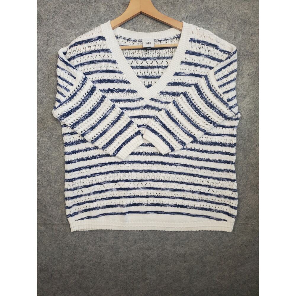 Women's Cabi Size XS Blue & White Striped V-Neck Sweater